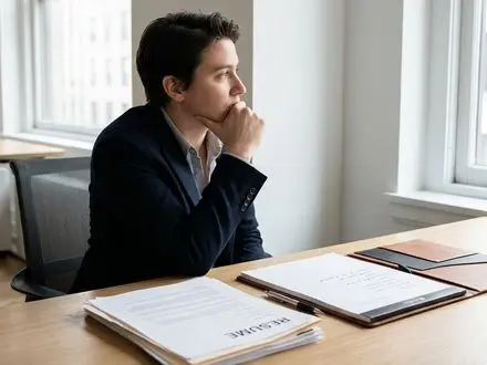Manager reviewing candidate documents before making a hiring decision