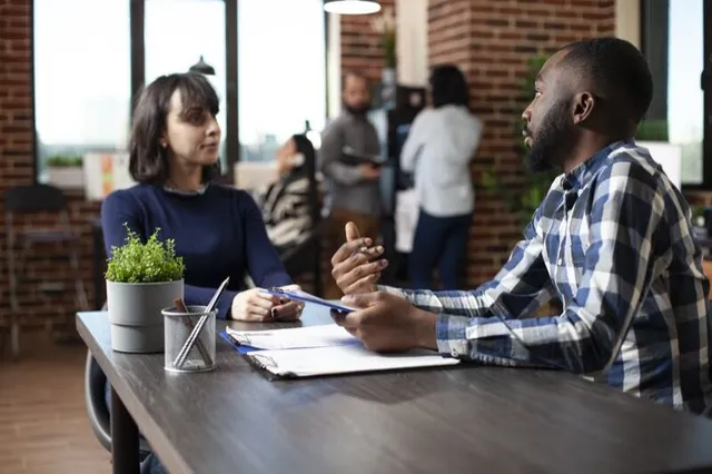 Interviewer conducting a structured job interview